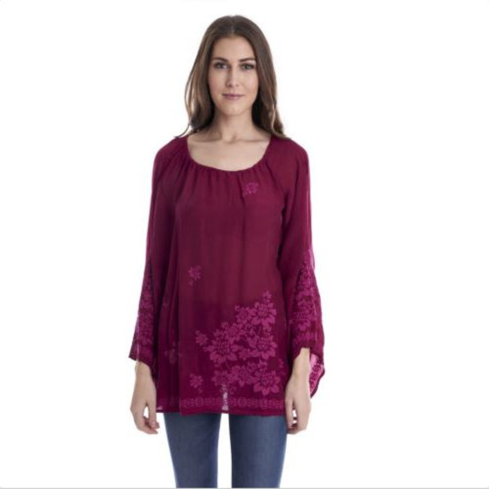 Johnny Was Fay Raglan Embroidered BOHO Top NEW Med